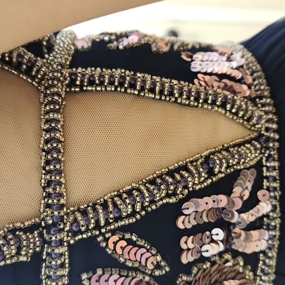 Size 2/4 dark navy pink sequin floral and tulle aline gown by Sherri Hill NWT - Picture 12 of 16